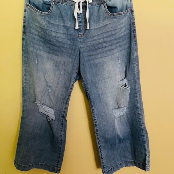 Lane Bryant Women’s Plus Drawstring Pull-On Wide Leg Distressed Jean Size 14 - Picture 2 of 5